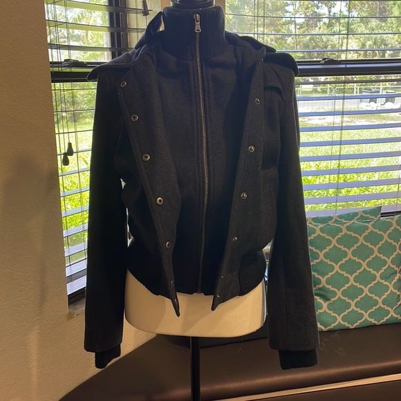 New York and Company Women’s Wool Coat Military Style Gray Black size 2 - Picture 2 of 6